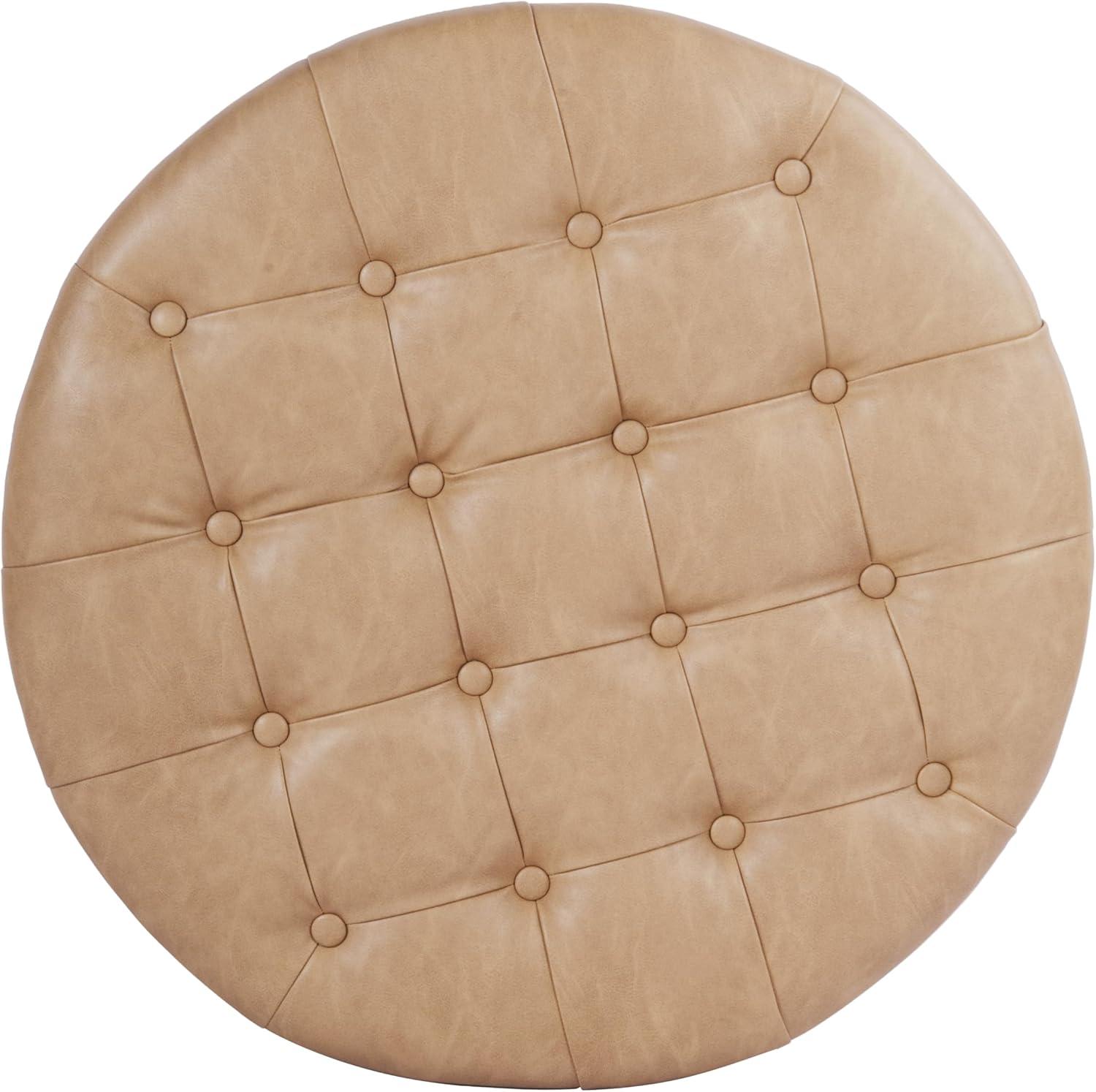 imageHomePop Home Decor Button Round Storage Ottoman Ottoman with Storage for Living Room amp Bedroom Light Camel Faux LeatherLight Camel Faux Leather