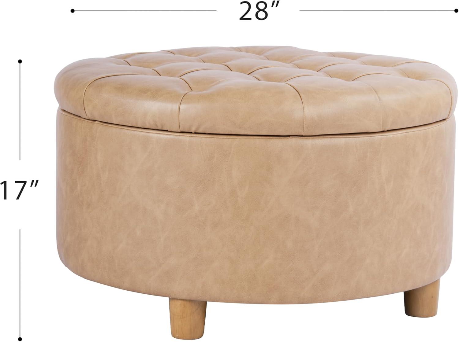 imageHomePop Home Decor Button Round Storage Ottoman Ottoman with Storage for Living Room amp Bedroom Light Camel Faux LeatherLight Camel Faux Leather