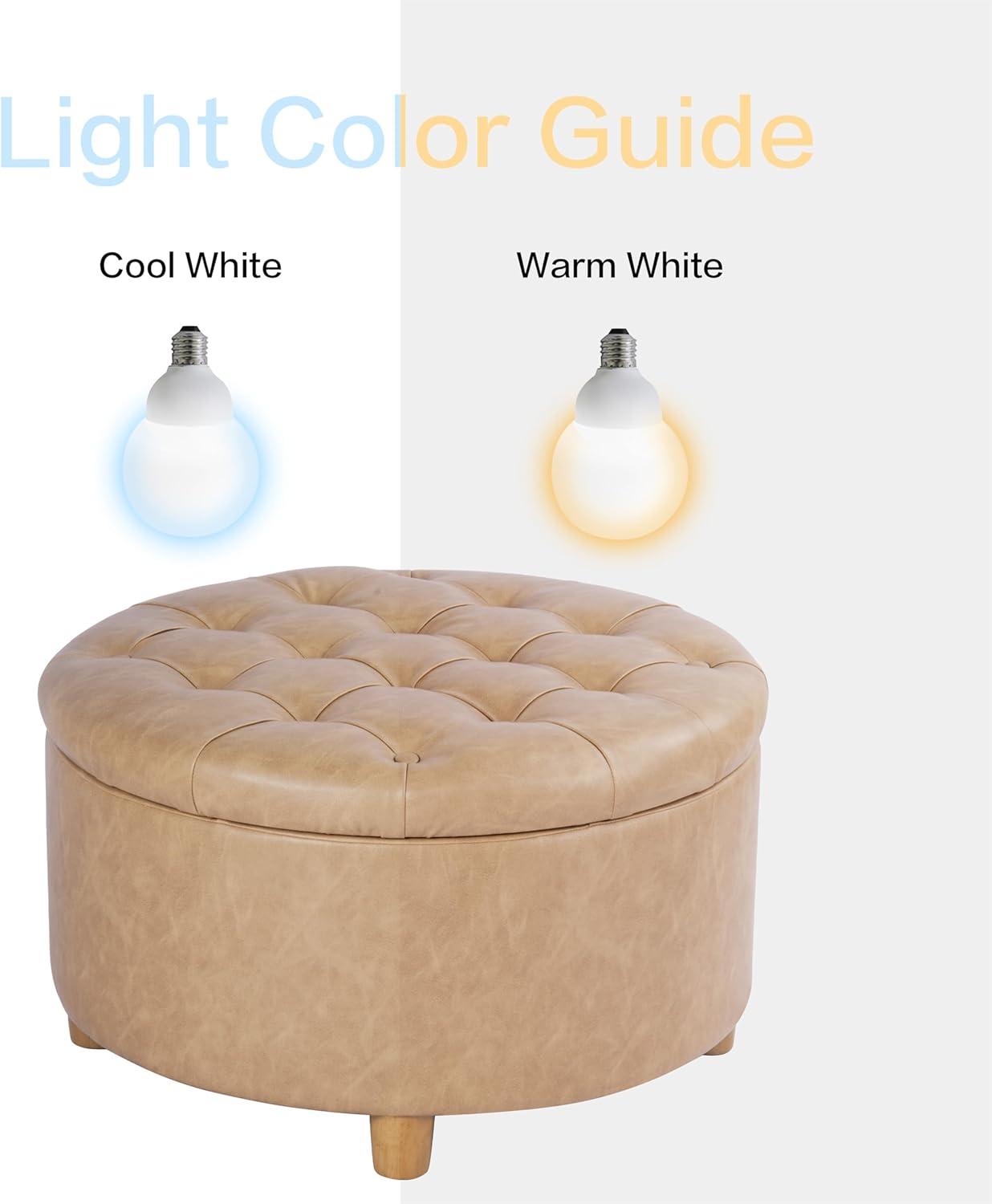 imageHomePop Home Decor Button Round Storage Ottoman Ottoman with Storage for Living Room amp Bedroom Light Camel Faux LeatherLight Camel Faux Leather