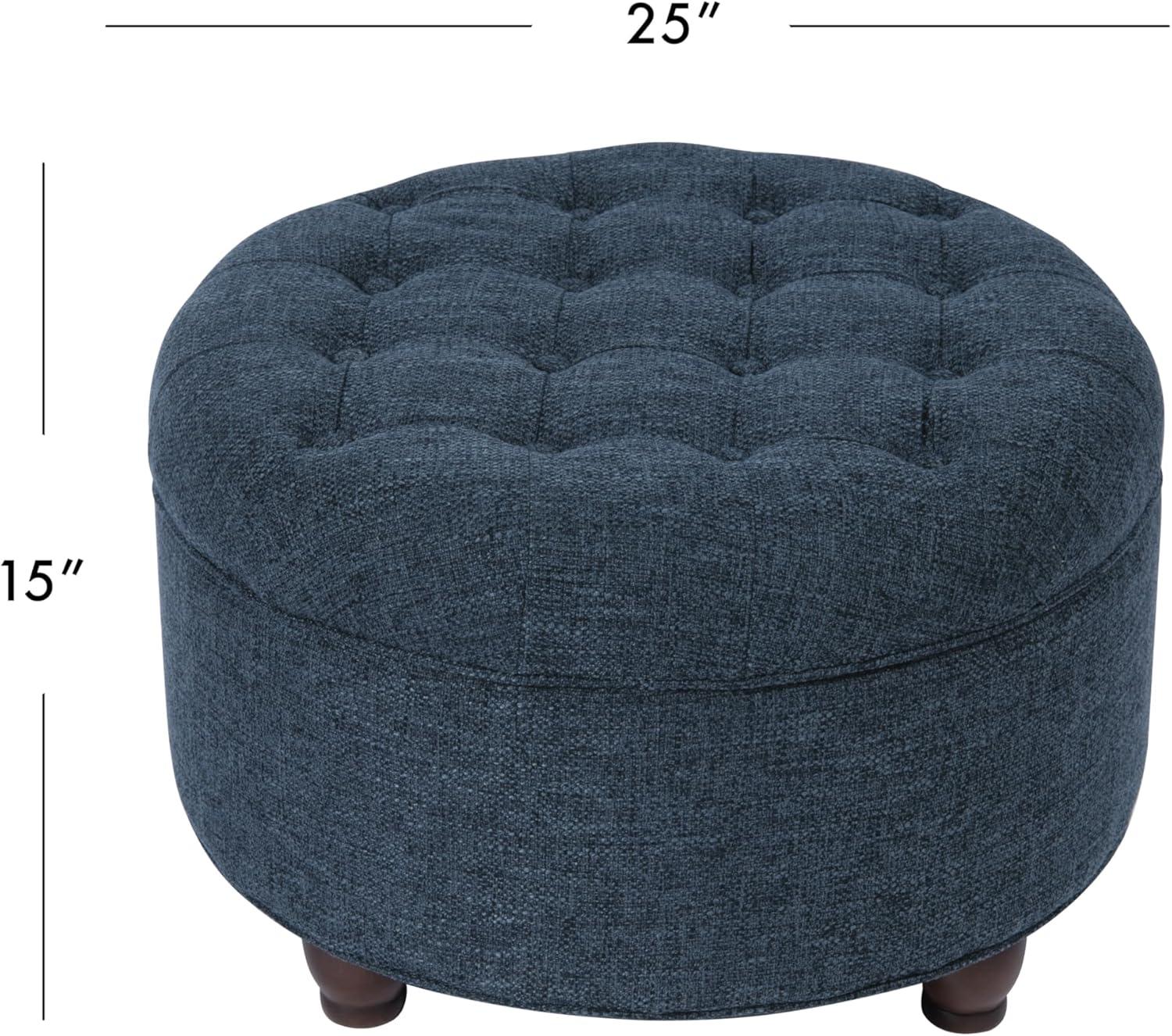 imageHomePop Home Decor Button Round Storage Ottoman Ottoman with Storage for Living Room amp Bedroom Light Camel Faux LeatherNavy
