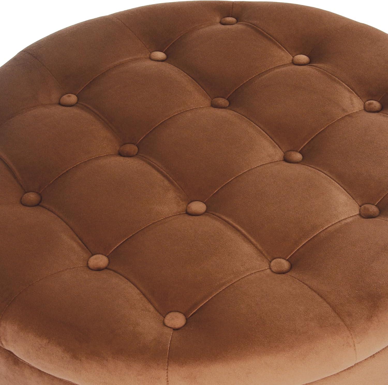imageHomePop Home Decor Button Round Storage Ottoman Ottoman with Storage for Living Room amp Bedroom Light Camel Faux LeatherSpice Orange