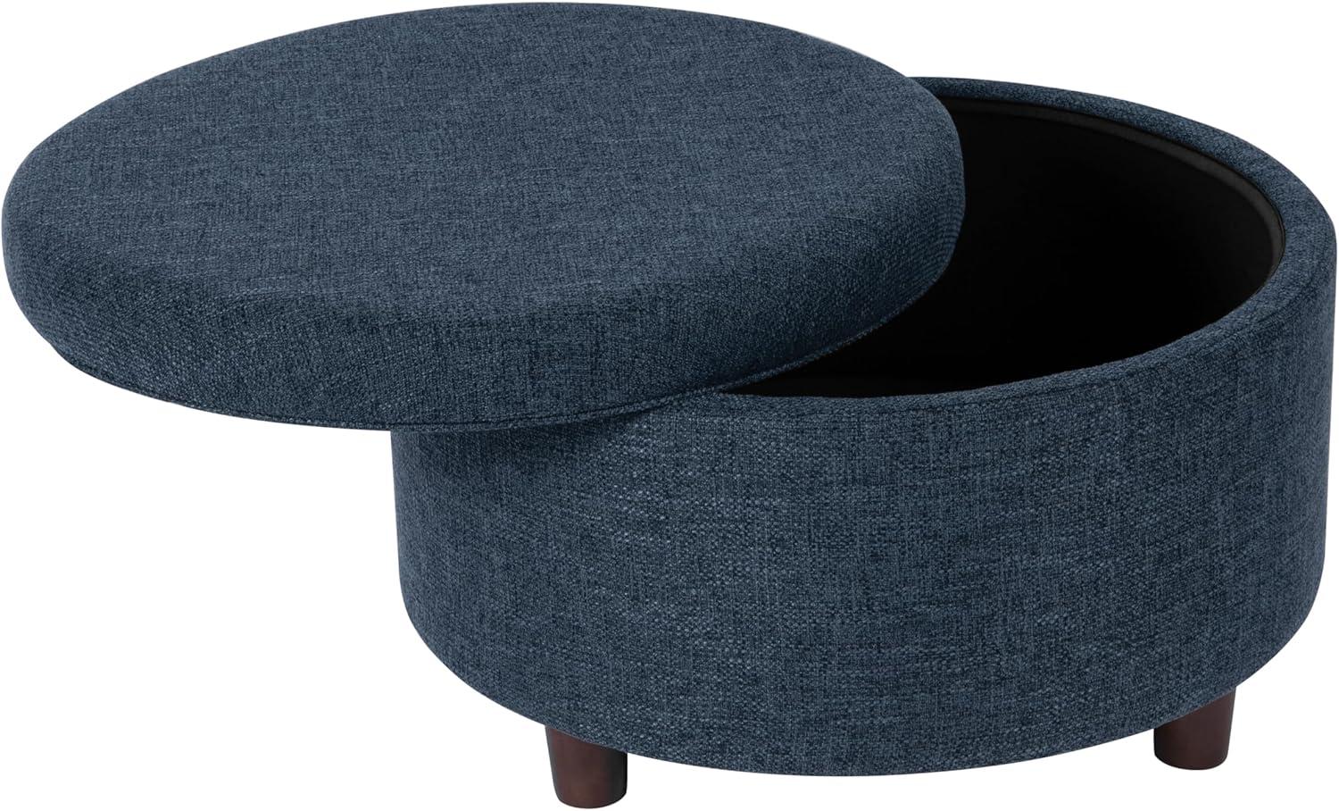 imageHomePop Home Decor Button Round Storage Ottoman Ottoman with Storage for Living Room amp Bedroom Light Camel Faux LeatherTextured Navy