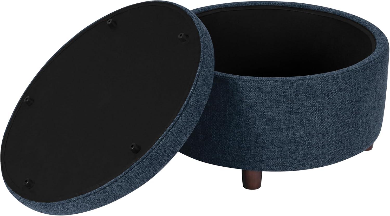 imageHomePop Home Decor Button Round Storage Ottoman Ottoman with Storage for Living Room amp Bedroom Light Camel Faux LeatherTextured Navy