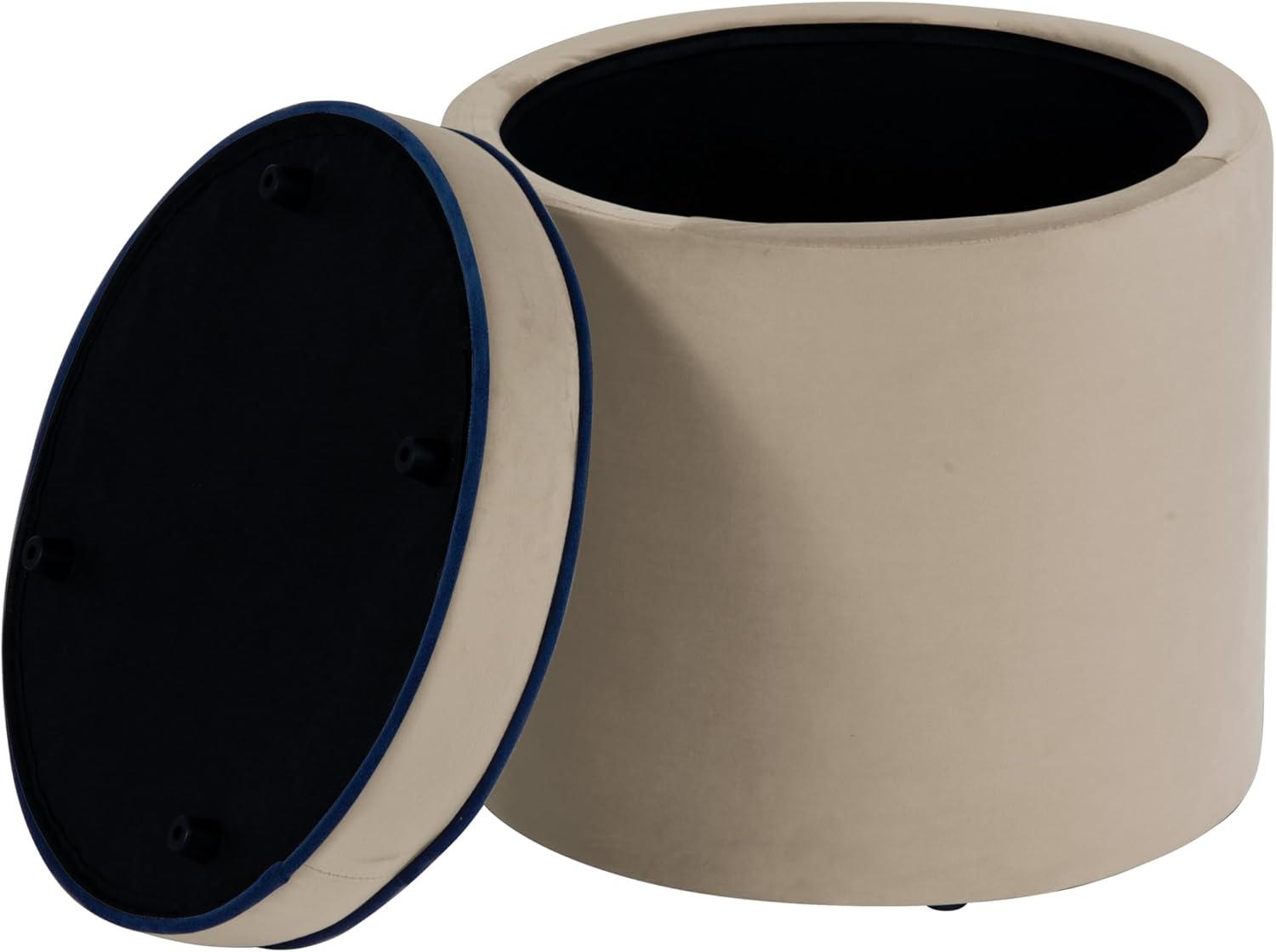 imageSpatial Order Velvet Storage Ottoman with LiftOff Lid 18 Round Upholstered Footrest Blue Velvet Modern Accent Stool with Hidden Storage for Living Room amp BedroomTan Velvet