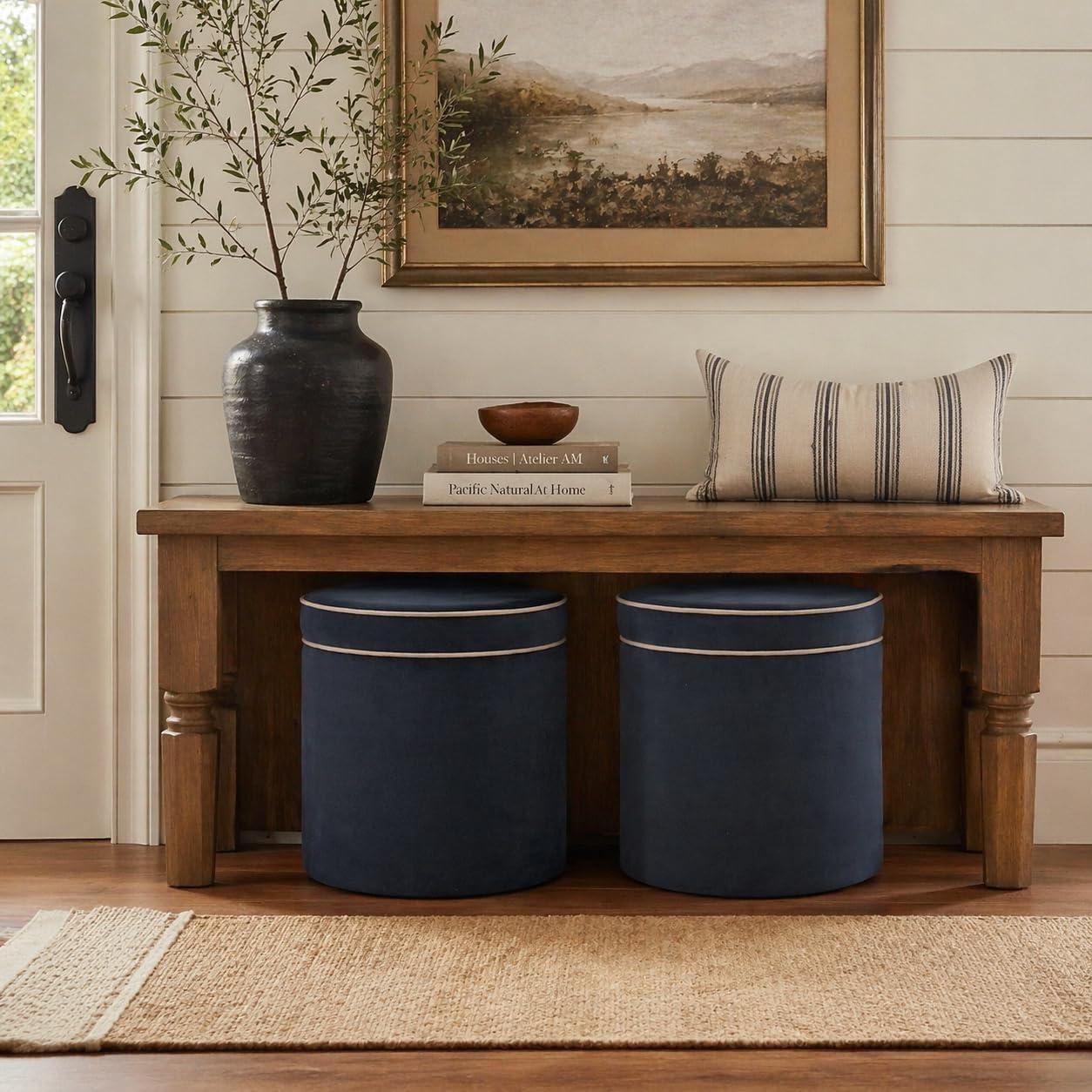 imageSpatial Order Velvet Storage Ottoman with LiftOff Lid 18 Round Upholstered Footrest Tan Velvet Modern Accent Stool with Hidden Storage for Living Room amp BedroomBlue Velvet