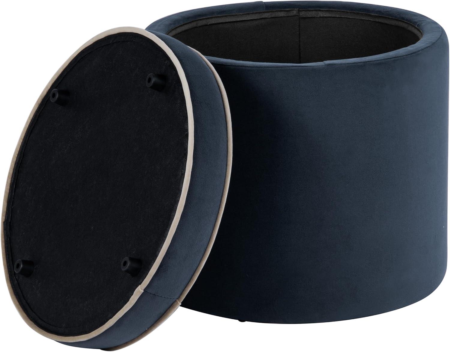 imageSpatial Order Velvet Storage Ottoman with LiftOff Lid 18 Round Upholstered Footrest Tan Velvet Modern Accent Stool with Hidden Storage for Living Room amp BedroomBlue Velvet