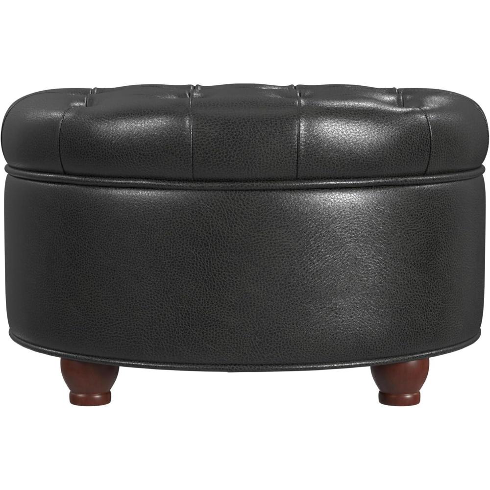 imageHomePop Home Decor Button Round Storage Ottoman Ottoman with Storage for Living Room amp Bedroom Light Camel Faux LeatherBlack Faux Leather