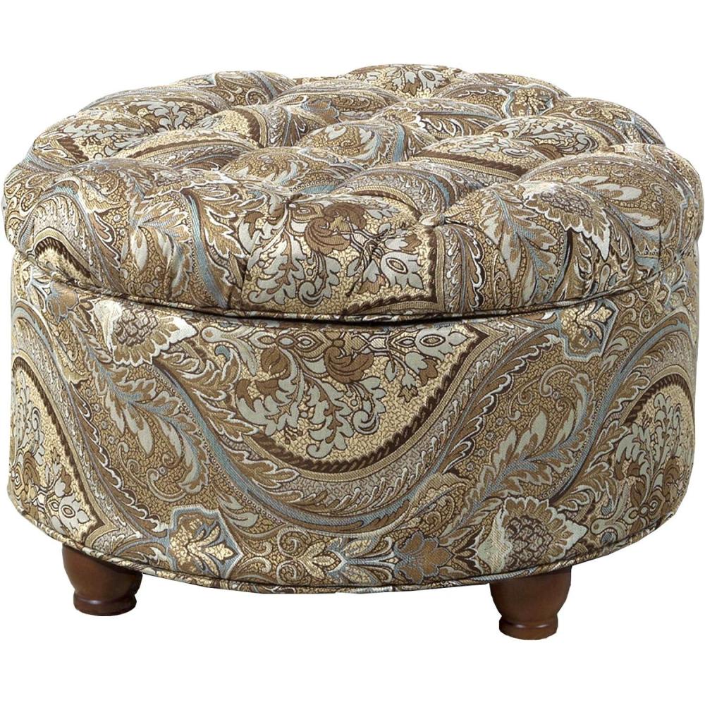 imageHomePop Home Decor Button Round Storage Ottoman Ottoman with Storage for Living Room amp Bedroom Light Camel Faux LeatherBrown and Teal