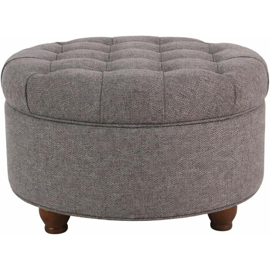 imageHomePop Home Decor Button Round Storage Ottoman Ottoman with Storage for Living Room amp Bedroom Light Camel Faux LeatherDark Gray