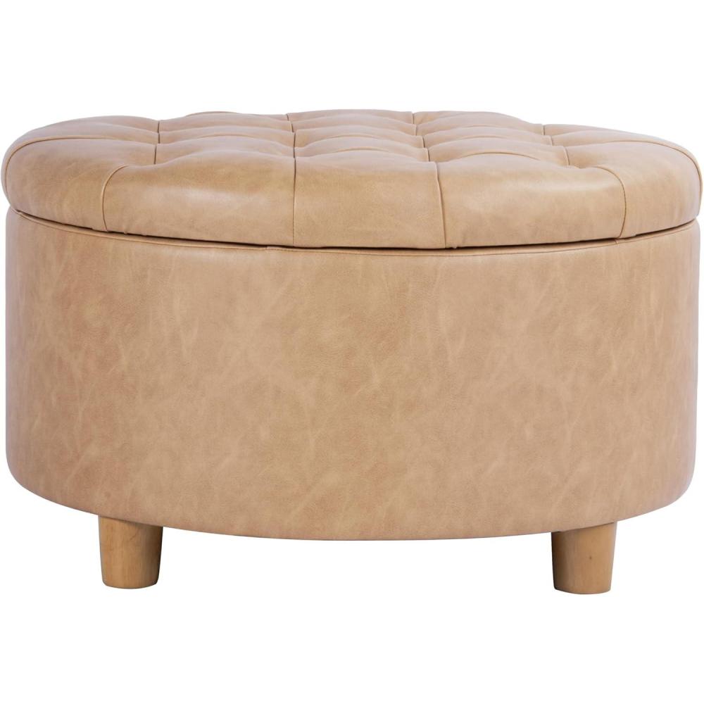 imageHomePop Home Decor Button Round Storage Ottoman Ottoman with Storage for Living Room amp Bedroom Light Camel Faux LeatherLight Camel Faux Leather