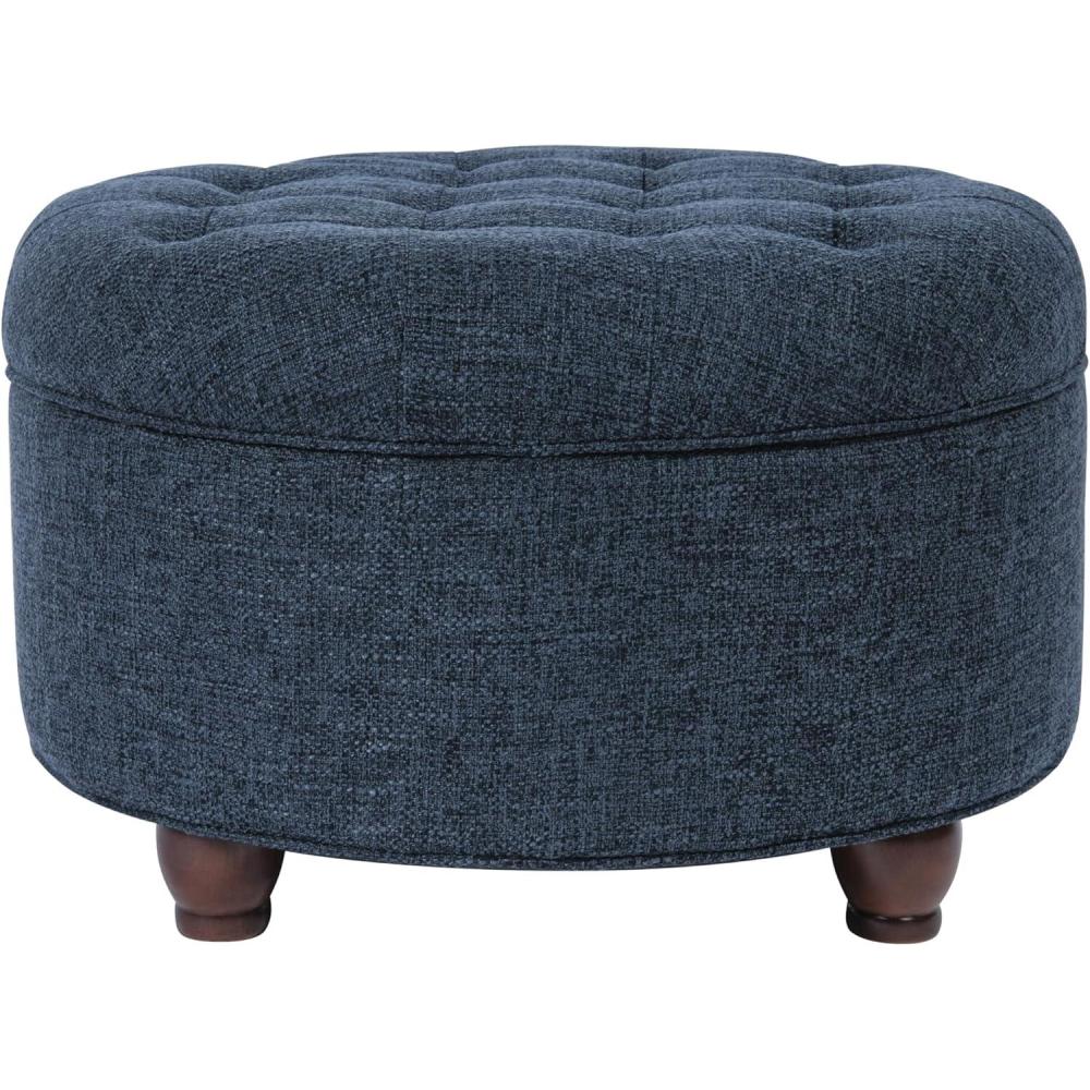 imageHomePop Home Decor  Button Round Storage Ottoman  Ottoman with Storage for Living Room amp Bedroom Light Camel Faux LeatherNavy