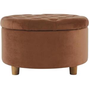 HomePop Home Decor | Button Round Storage Ottoman | Ottoman with Storage for Living Room & Bedroom, Light Camel Faux Leather(Spice Orange)