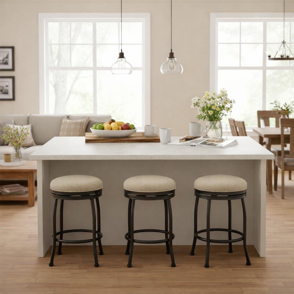 imageHomepop Home Decor Metal Counter Height Bar Stools 24 Bar Stools With Back Decorative Home Furniture TanFlax Brown
