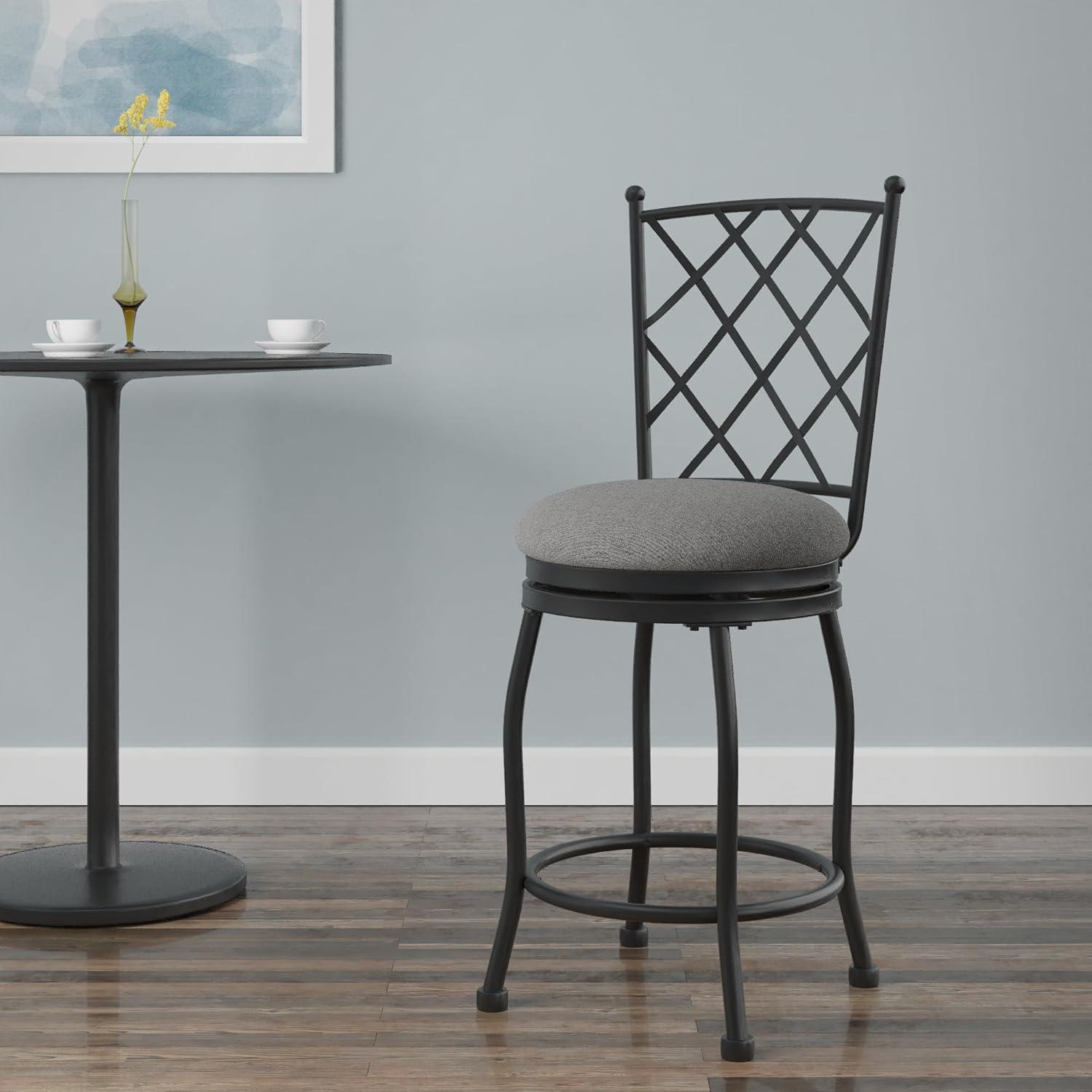imageHomepop Home Decor Metal Counter Height Bar Stools 24 Bar Stools With Back Decorative Home Furniture TanGray Woven