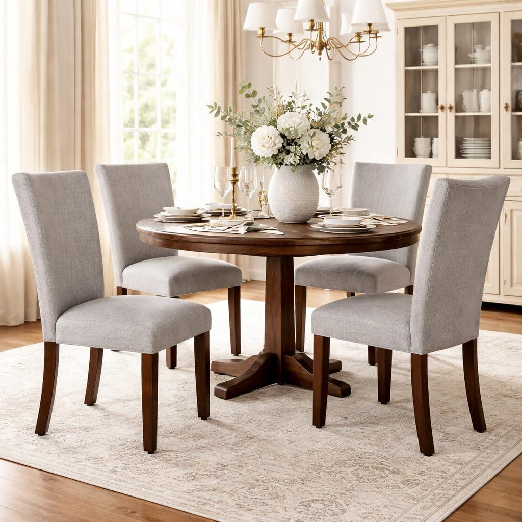 imageHomePop Parsons Classic Upholstered Accent Dining Chair Set of 2 Gray and CreamLinen Light Gray