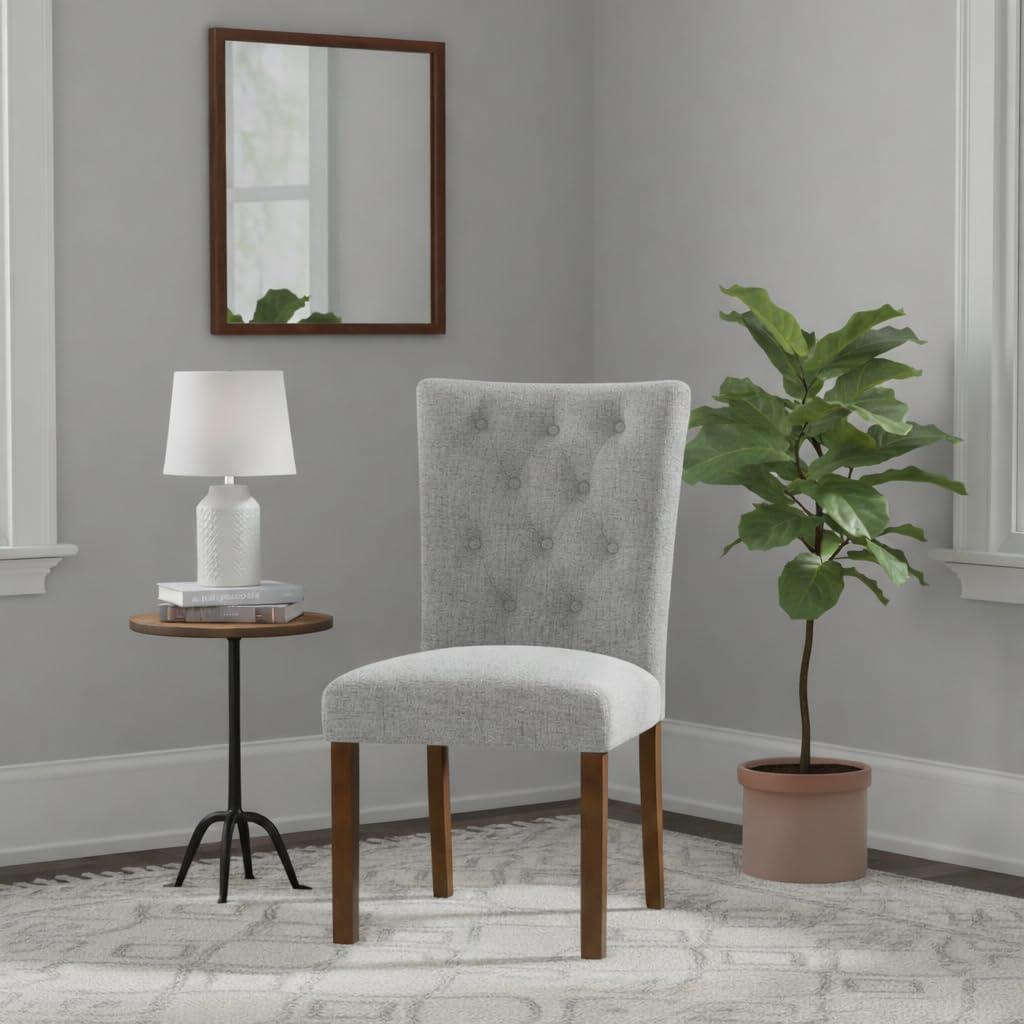 imageHomePop Parsons Classic Upholstered Accent Dining Chair Set of 2 Gray and CreamPewte Gray Woven