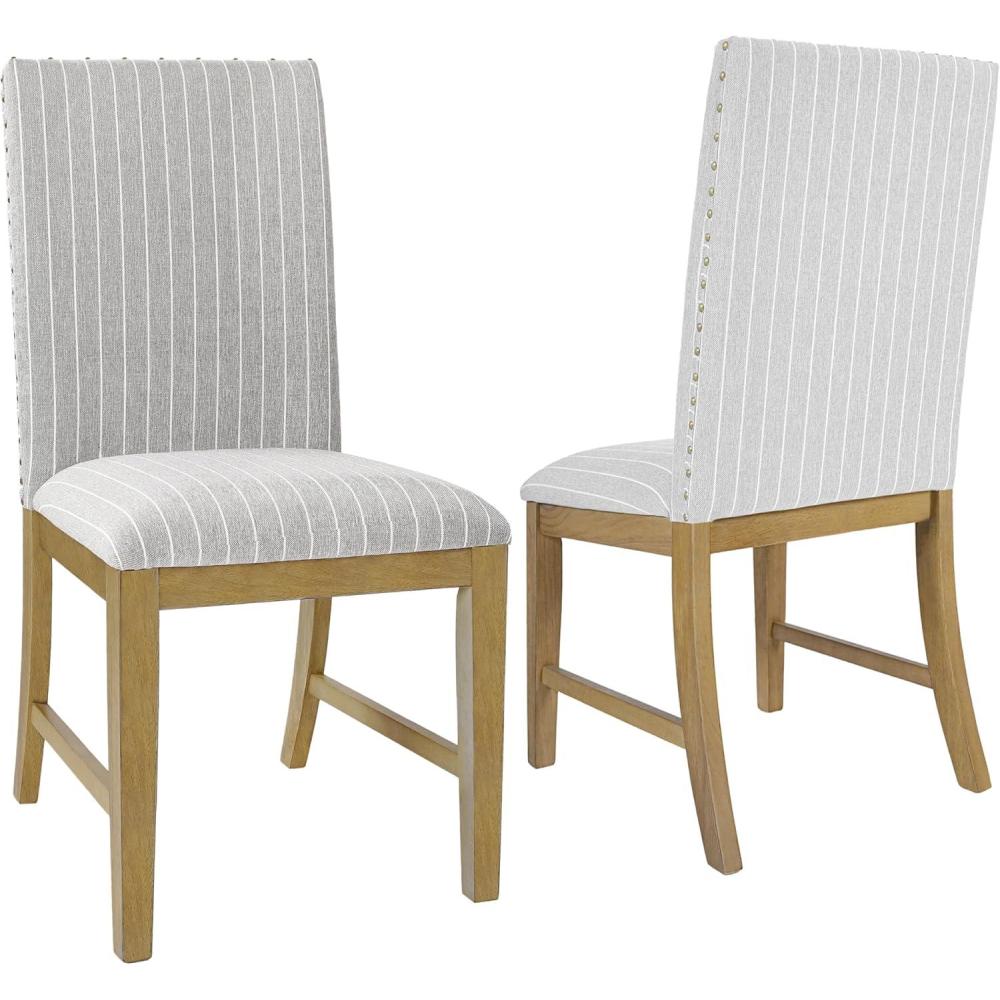 imageHomePop Parsons Classic Upholstered Accent Dining Chair Set of 2 Gray and CreamLight Gray Stripe Set of 2