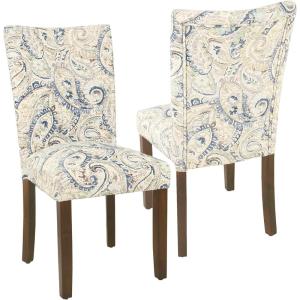 HomePop Parsons Classic Upholstered Accent Dining Chair, Set of 2, Gray and Cream(Blue Velvet)