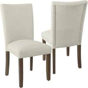 HomePop Parsons Classic Upholstered Accent Dining Chair, Set of 2, Gray and Cream(Gray Woven)