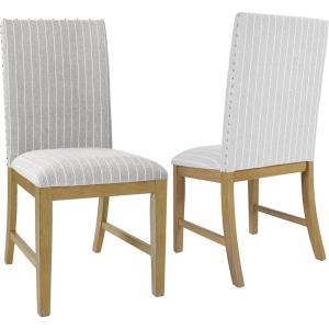 HomePop Parsons Classic Upholstered Accent Dining Chair, Set of 2, Gray and Cream(Light Gray Stripe (Set of 2))