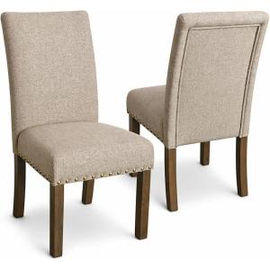HomePop Parsons Classic Upholstered Accent Dining Chair, Set of 2, Gray and Cream(Natural)
