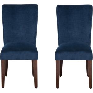 HomePop Parsons Classic Upholstered Accent Dining Chair, Set of 2, Gray and Cream(Navy Velvet)