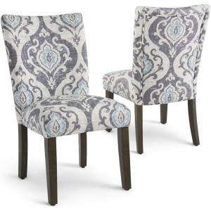 HomePop Parsons Classic Upholstered Accent Dining Chair, Set of 2, Gray and Cream(Suri Blue)