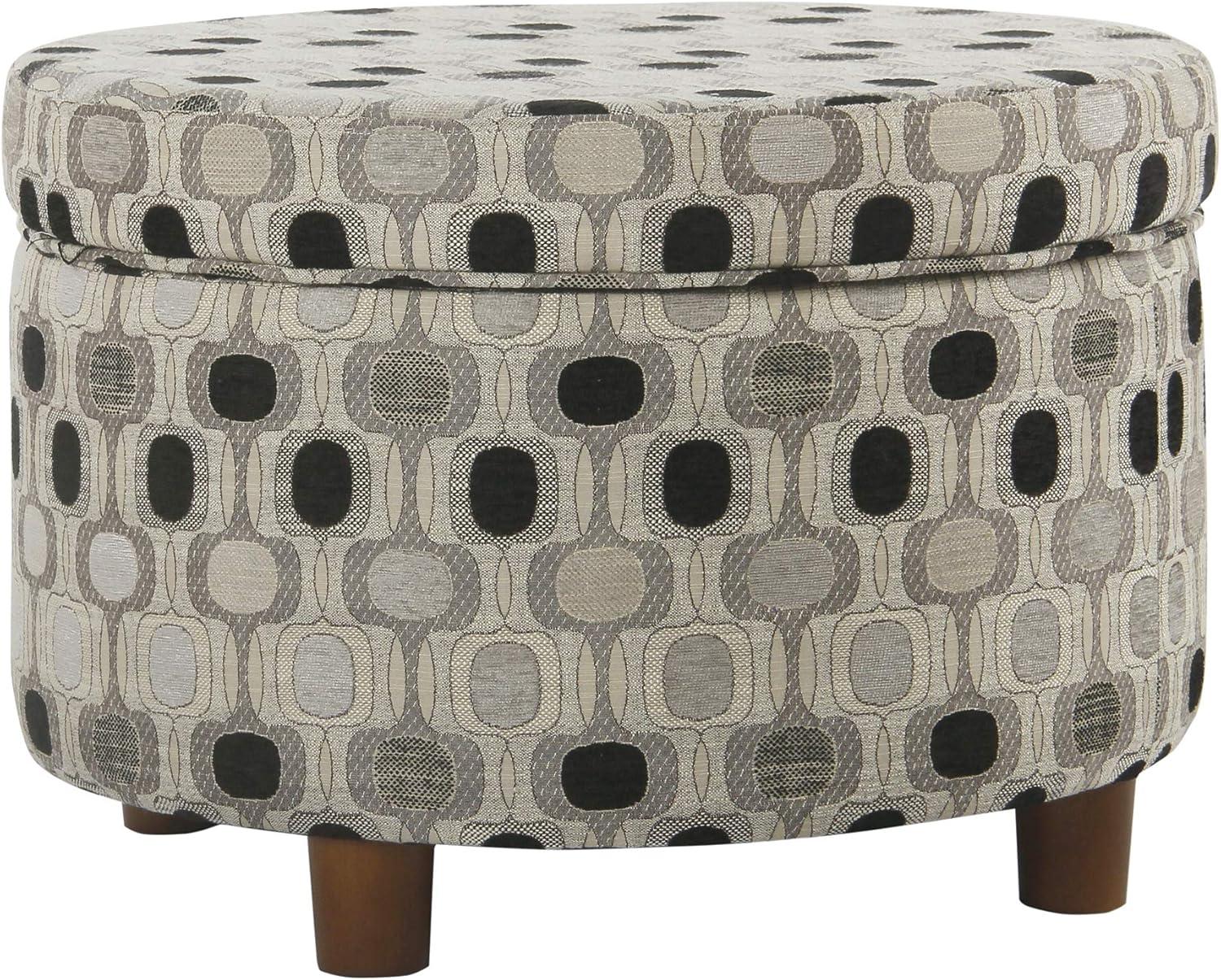 imageHomepop Home Decor Upholstered Round Storage Ottoman Ottoman with Storage for Living Room amp Bedroom Cream Chevron Woven LargeBlack Geometric