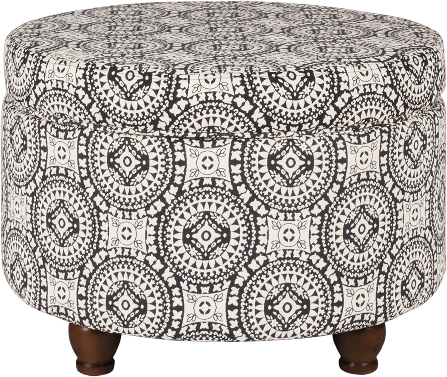 imageHomepop Home Decor Upholstered Round Storage Ottoman Ottoman with Storage for Living Room amp Bedroom Cream Chevron Woven LargeBlack and White