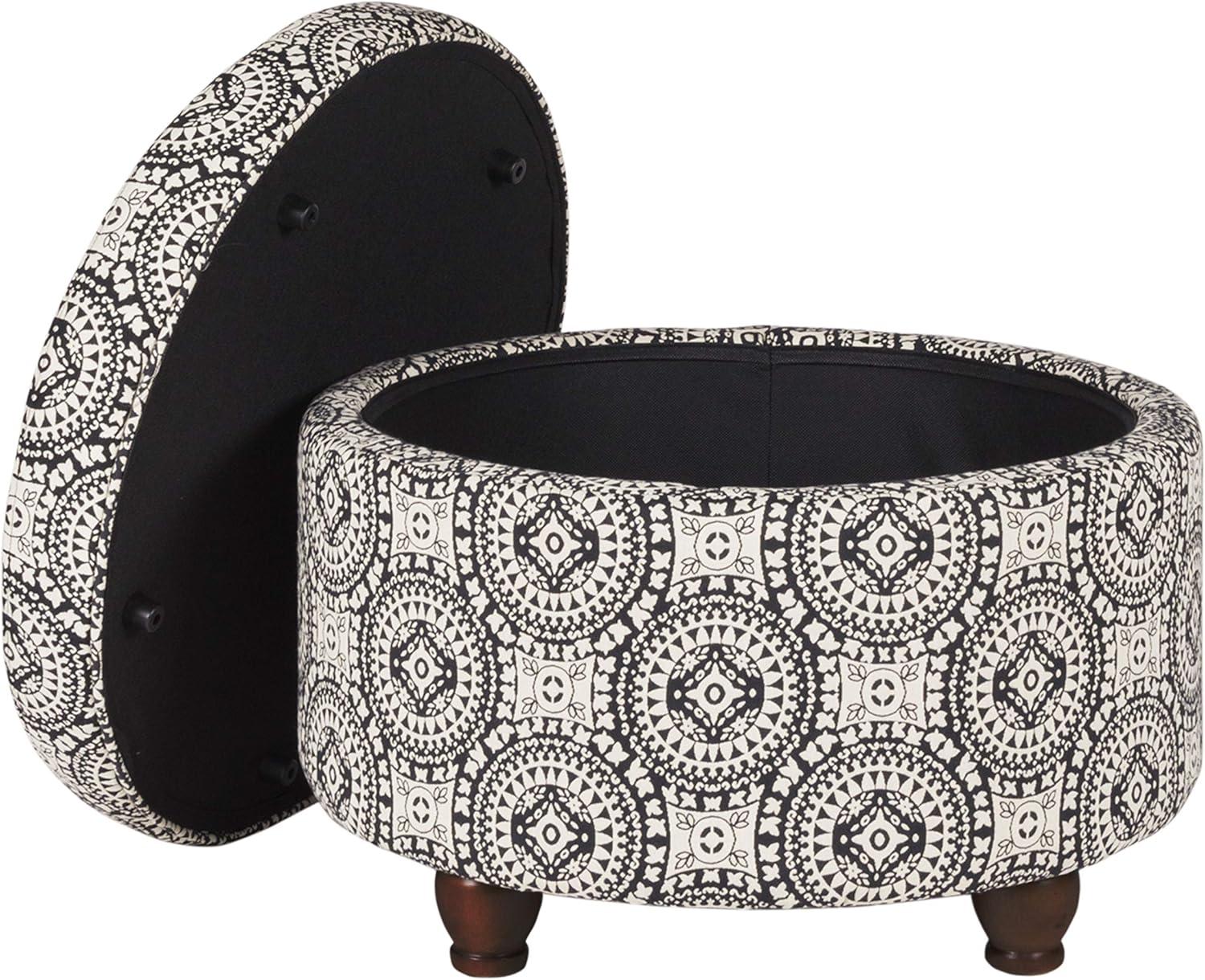 imageHomepop Home Decor Upholstered Round Storage Ottoman Ottoman with Storage for Living Room amp Bedroom Cream Chevron Woven LargeBlack and White
