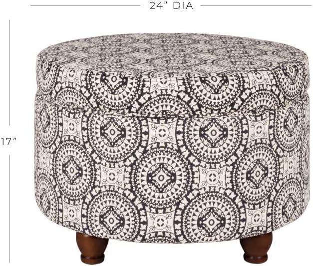 imageHomepop Home Decor Upholstered Round Storage Ottoman Ottoman with Storage for Living Room amp Bedroom Cream Chevron Woven LargeBlack and White