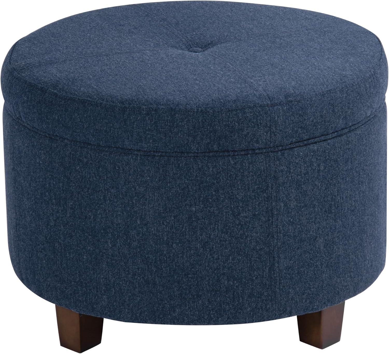 imageHomepop Home Decor Upholstered Round Storage Ottoman Ottoman with Storage for Living Room amp Bedroom Cream Chevron Woven LargeBlue Woven Fabric