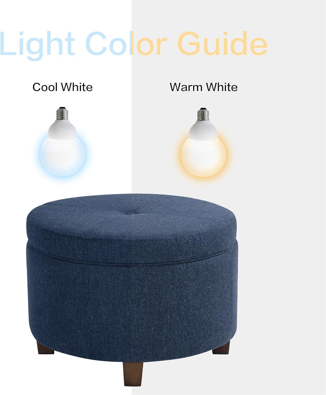imageHomepop Home Decor Upholstered Round Storage Ottoman Ottoman with Storage for Living Room amp Bedroom Cream Chevron Woven LargeBlue Woven Fabric