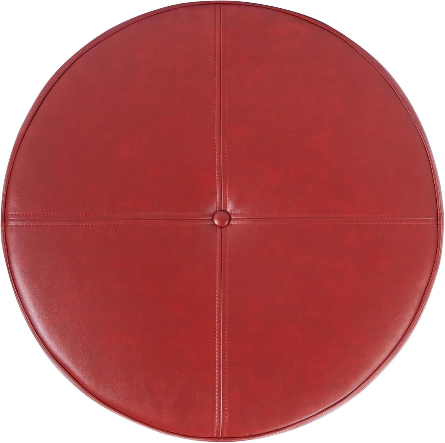 imageHomepop Home Decor Upholstered Round Storage Ottoman Ottoman with Storage for Living Room amp Bedroom Cream Chevron Woven LargeCinnamon Red