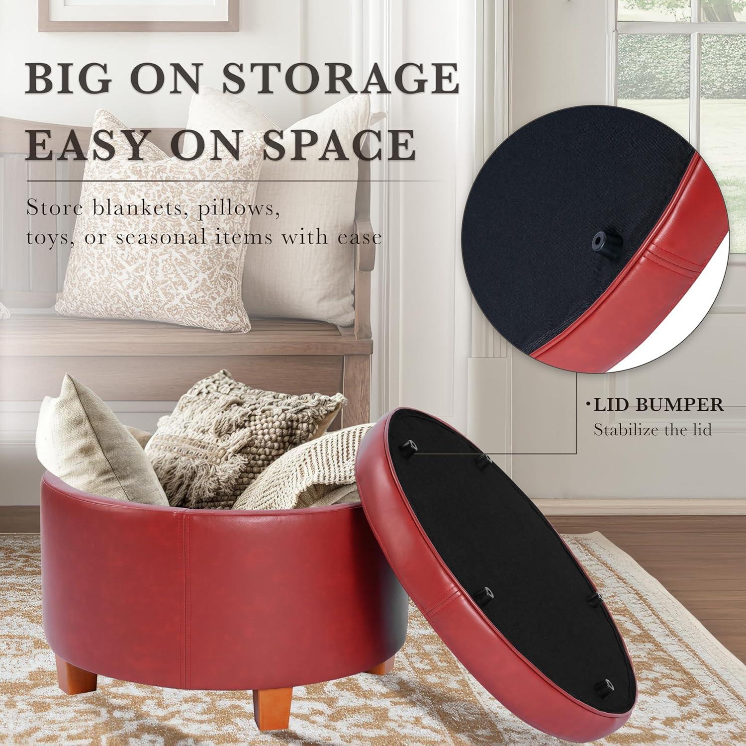 imageHomepop Home Decor Upholstered Round Storage Ottoman Ottoman with Storage for Living Room amp Bedroom Cream Chevron Woven LargeCinnamon Red