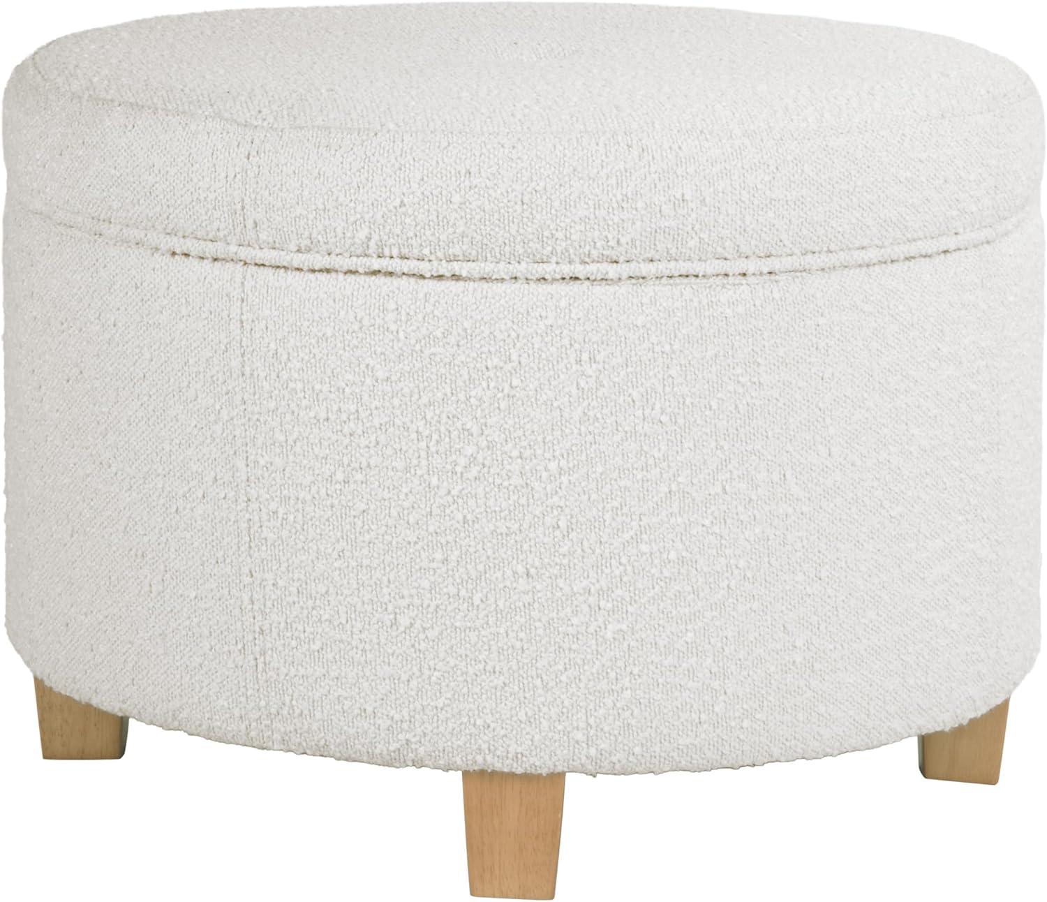 imageHomepop Home Decor Upholstered Round Storage Ottoman Ottoman with Storage for Living Room amp Bedroom Cream Chevron Woven LargeCream Boucle