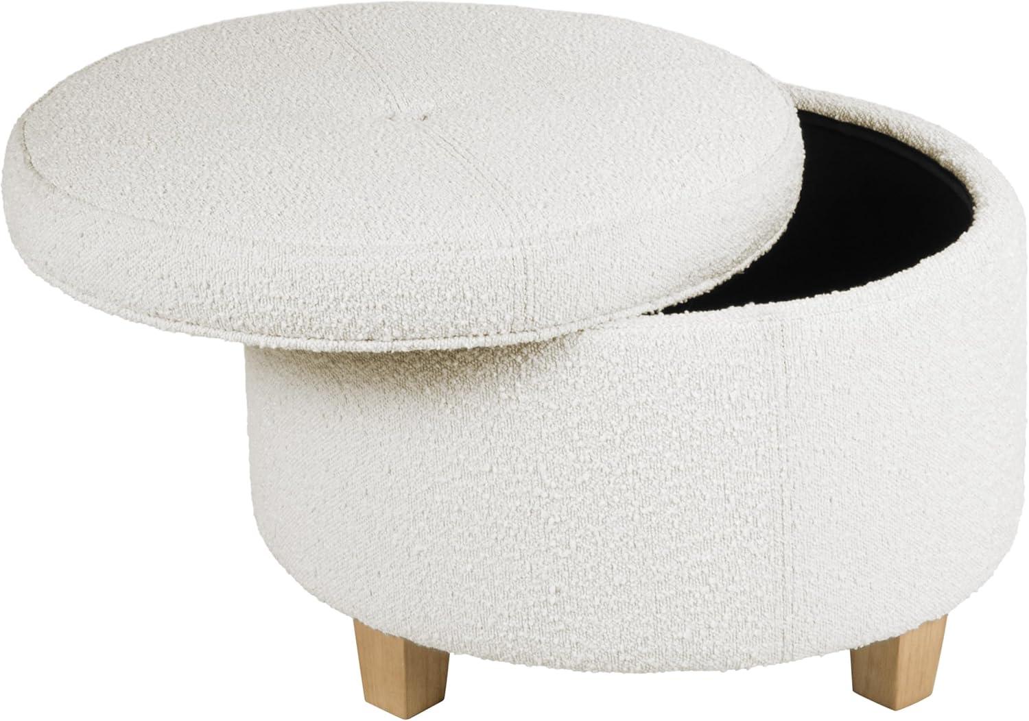 imageHomepop Home Decor Upholstered Round Storage Ottoman Ottoman with Storage for Living Room amp Bedroom Cream Chevron Woven LargeCream Boucle