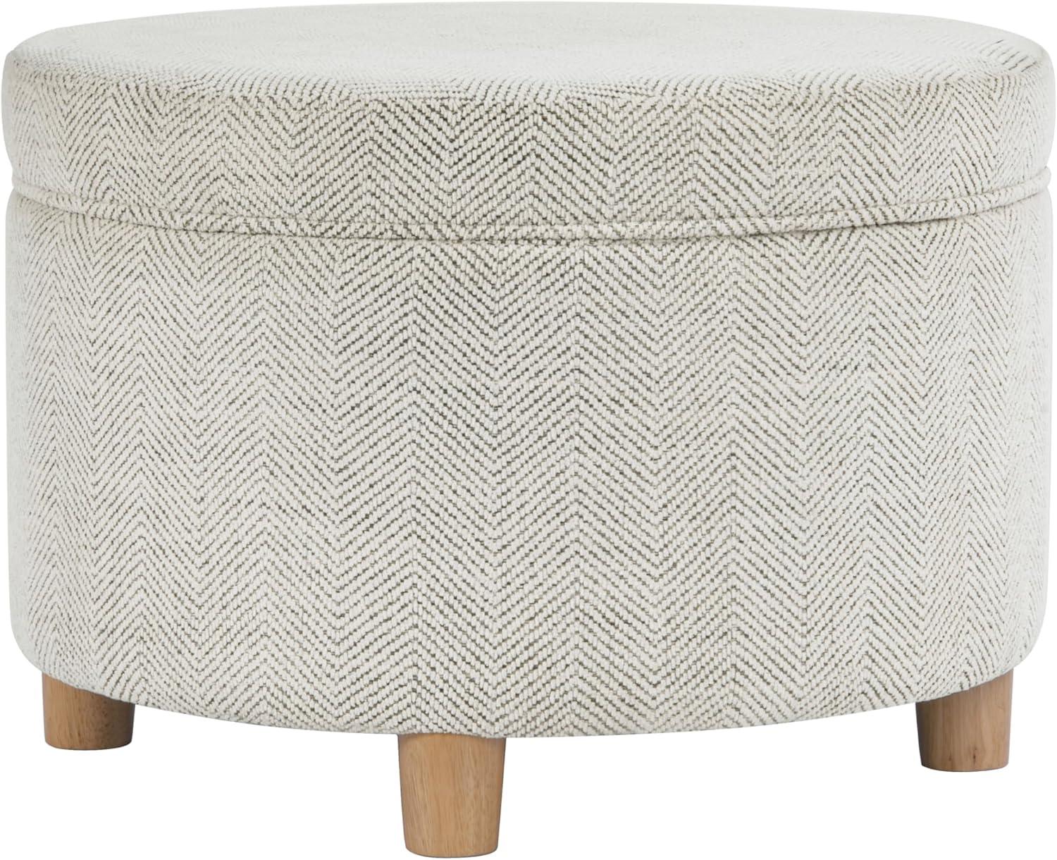 imageHomepop Home Decor Upholstered Round Storage Ottoman Ottoman with Storage for Living Room amp Bedroom Cream Chevron Woven LargeCream Chevron Woven