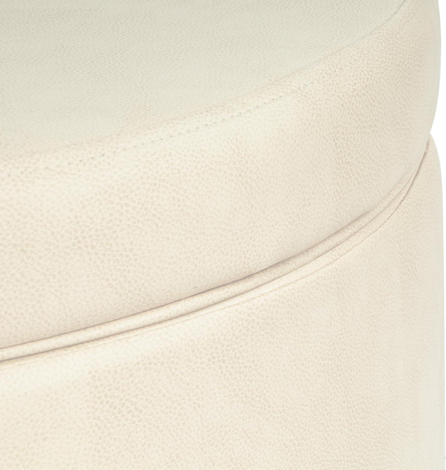 imageHomepop Home Decor Upholstered Round Storage Ottoman Ottoman with Storage for Living Room amp Bedroom Cream Chevron Woven LargeCream Faux Leather