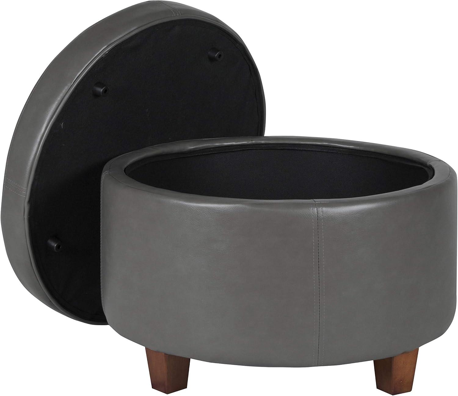 imageHomepop Home Decor Upholstered Round Storage Ottoman Ottoman with Storage for Living Room amp Bedroom Cream Chevron Woven LargeGray Faux Leather