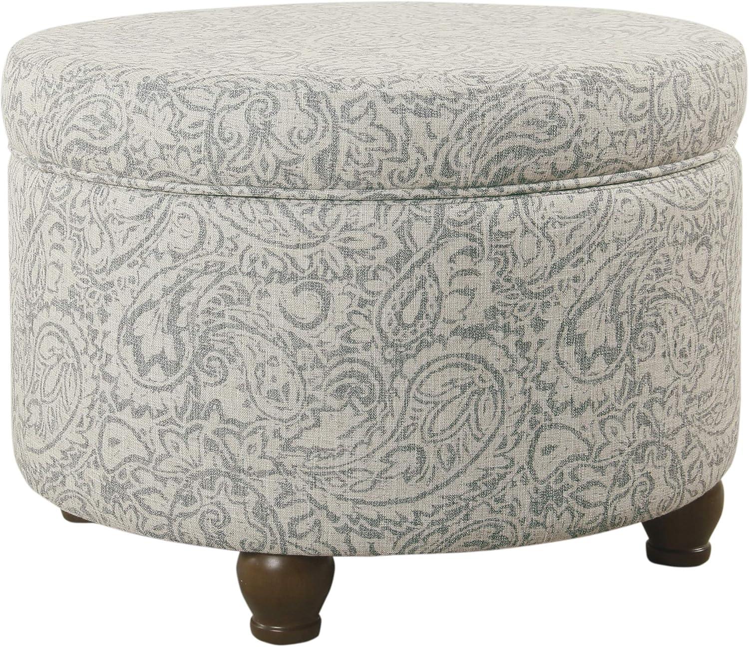 imageHomepop Home Decor Upholstered Round Storage Ottoman Ottoman with Storage for Living Room amp Bedroom Cream Chevron Woven LargeGray Floral