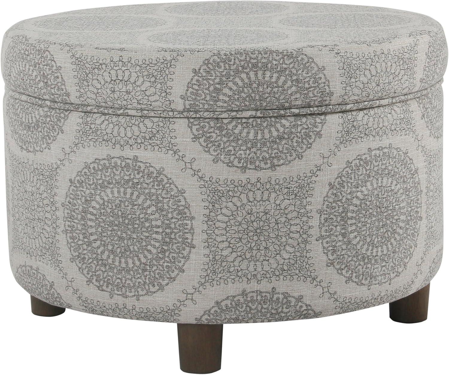 imageHomepop Home Decor Upholstered Round Storage Ottoman Ottoman with Storage for Living Room amp Bedroom Cream Chevron Woven LargeGrey Medallion