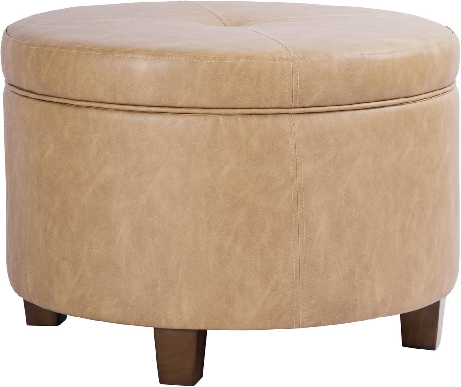 imageHomepop Home Decor Upholstered Round Storage Ottoman Ottoman with Storage for Living Room amp Bedroom Cream Chevron Woven LargeSand Faux Leather