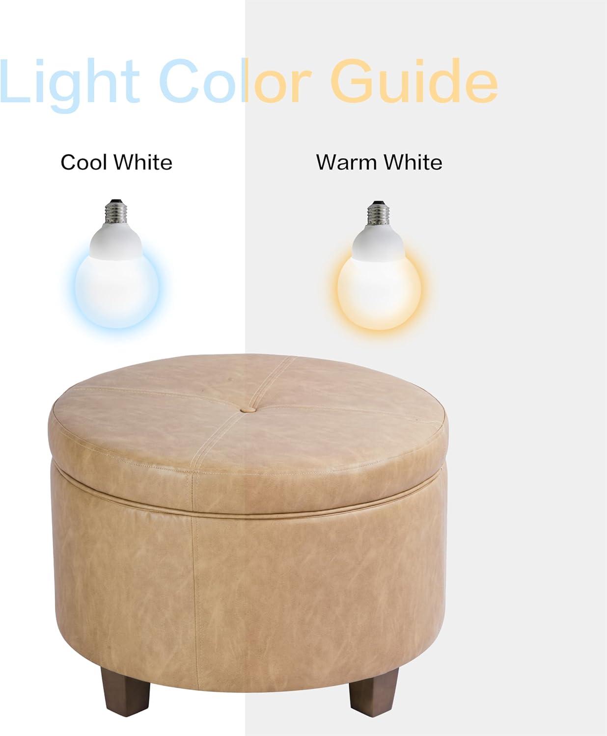imageHomepop Home Decor Upholstered Round Storage Ottoman Ottoman with Storage for Living Room amp Bedroom Cream Chevron Woven LargeSand Faux Leather