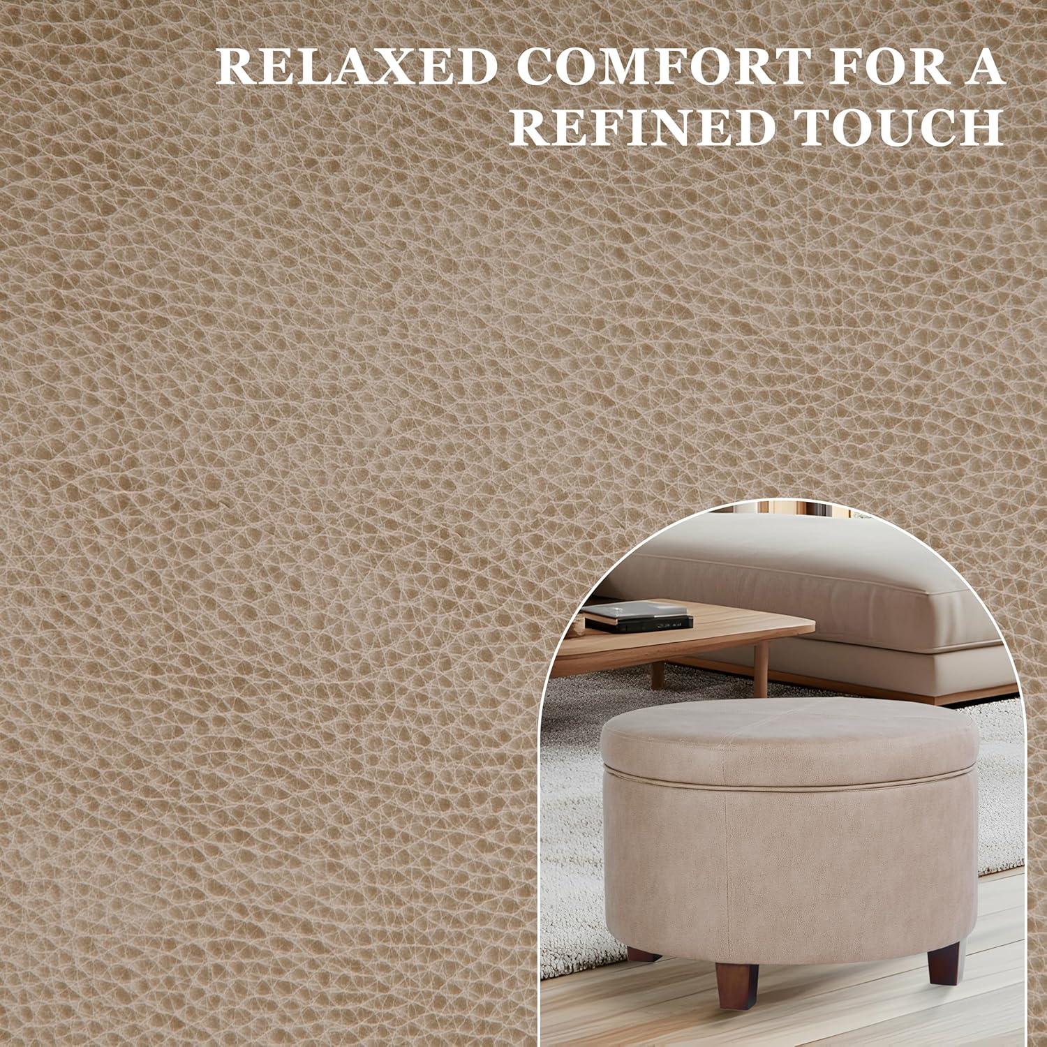 imageHomepop Home Decor Upholstered Round Storage Ottoman Ottoman with Storage for Living Room amp Bedroom Cream Chevron Woven LargeTaupe Brown