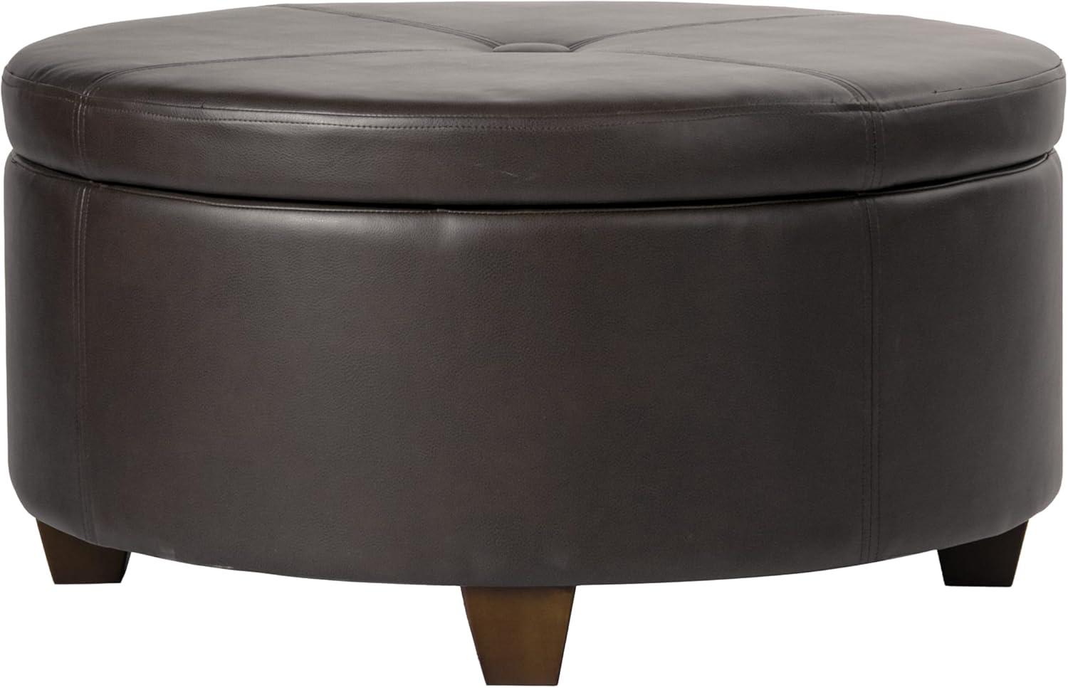 imageHomepop Home Decor  Upholstered Round Storage Ottoman  Ottoman with Storage for Living Room amp Bedroom Cream Chevron Woven LargeVintage Brown Faux Leather