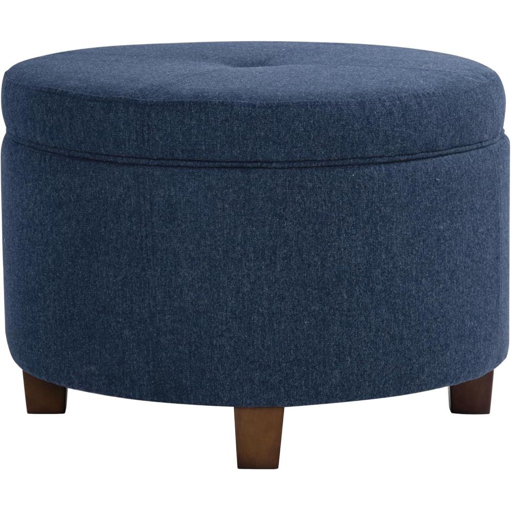 imageHomepop Home Decor Upholstered Round Storage Ottoman Ottoman with Storage for Living Room amp Bedroom Cream Chevron Woven LargeBlue Woven Fabric