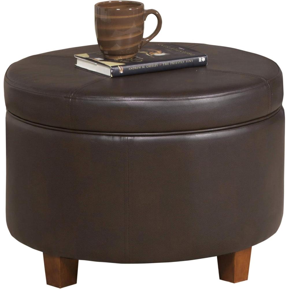 imageHomepop Home Decor Upholstered Round Storage Ottoman Ottoman with Storage for Living Room amp Bedroom Cream Chevron Woven LargeBrown Faux Leather