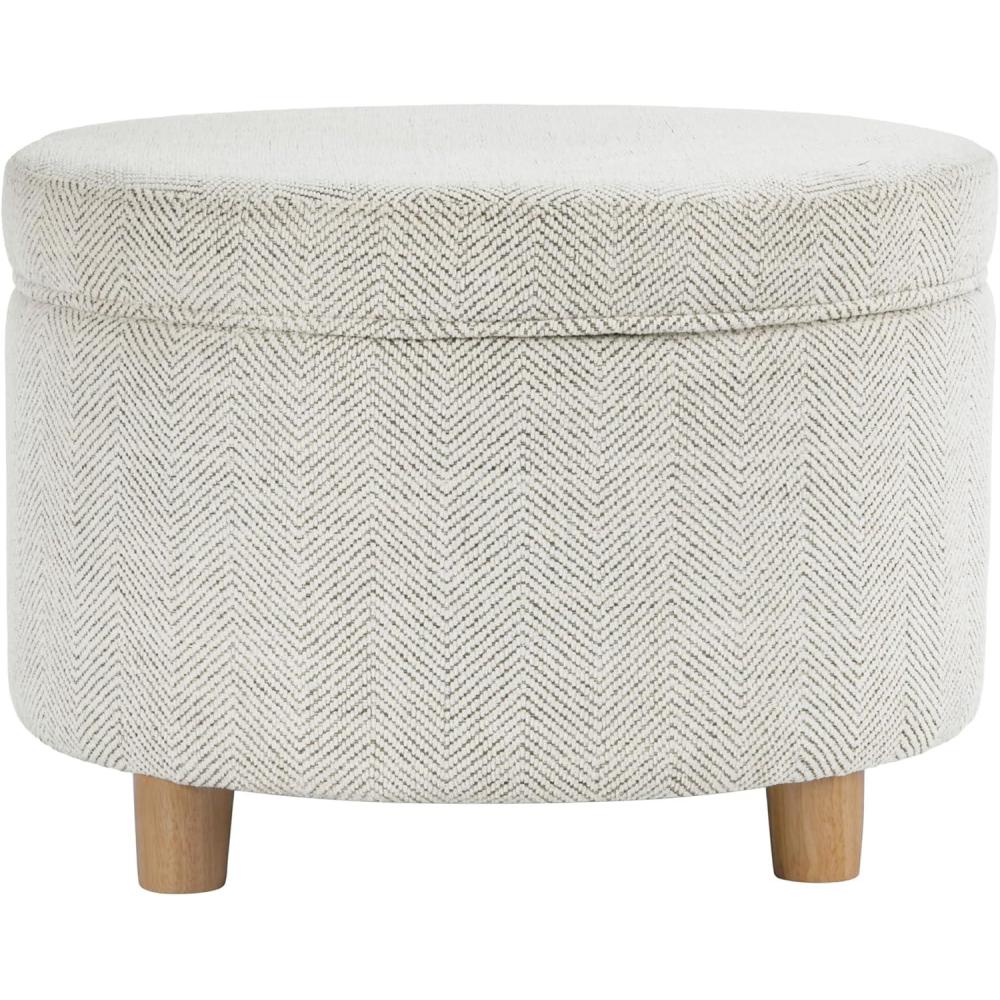 imageHomepop Home Decor Upholstered Round Storage Ottoman Ottoman with Storage for Living Room amp Bedroom Cream Chevron Woven LargeCream Chevron Woven