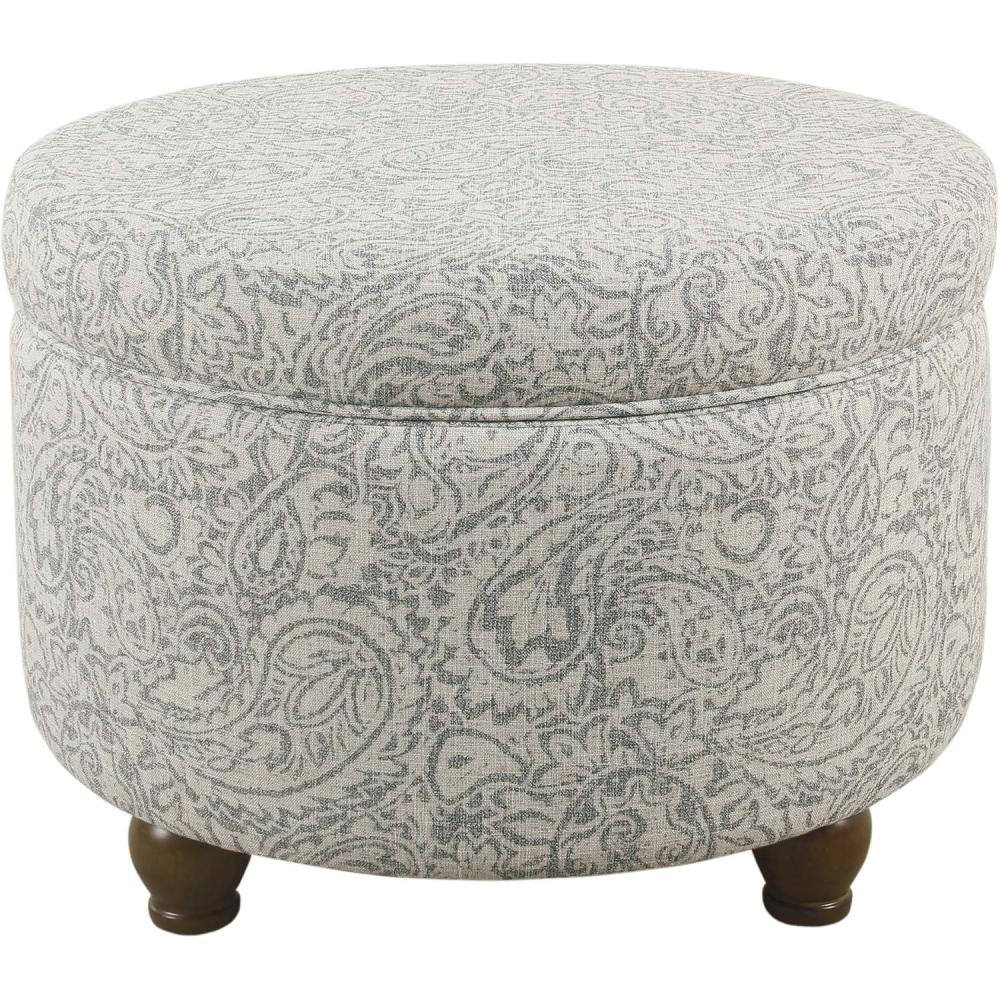 imageHomepop Home Decor Upholstered Round Storage Ottoman Ottoman with Storage for Living Room amp Bedroom Cream Chevron Woven LargeGray Floral
